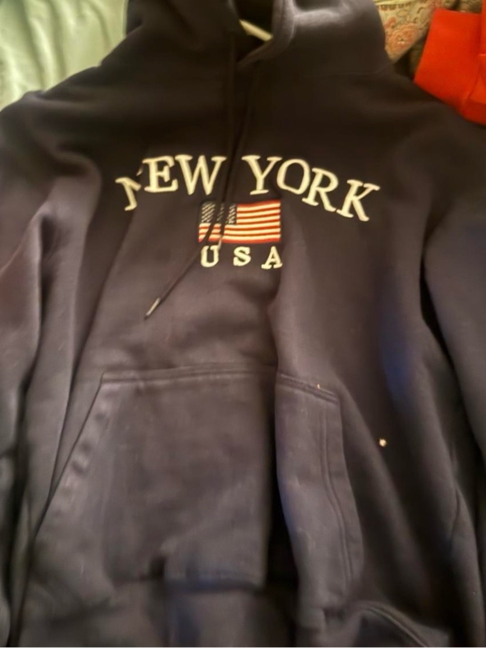 New York USA Navy Hoodie Sweatshirt - Men